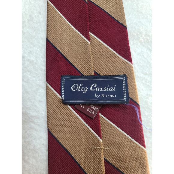 Vintage Oleg Cassini red tan striped silk tie - Picture 5 of 6